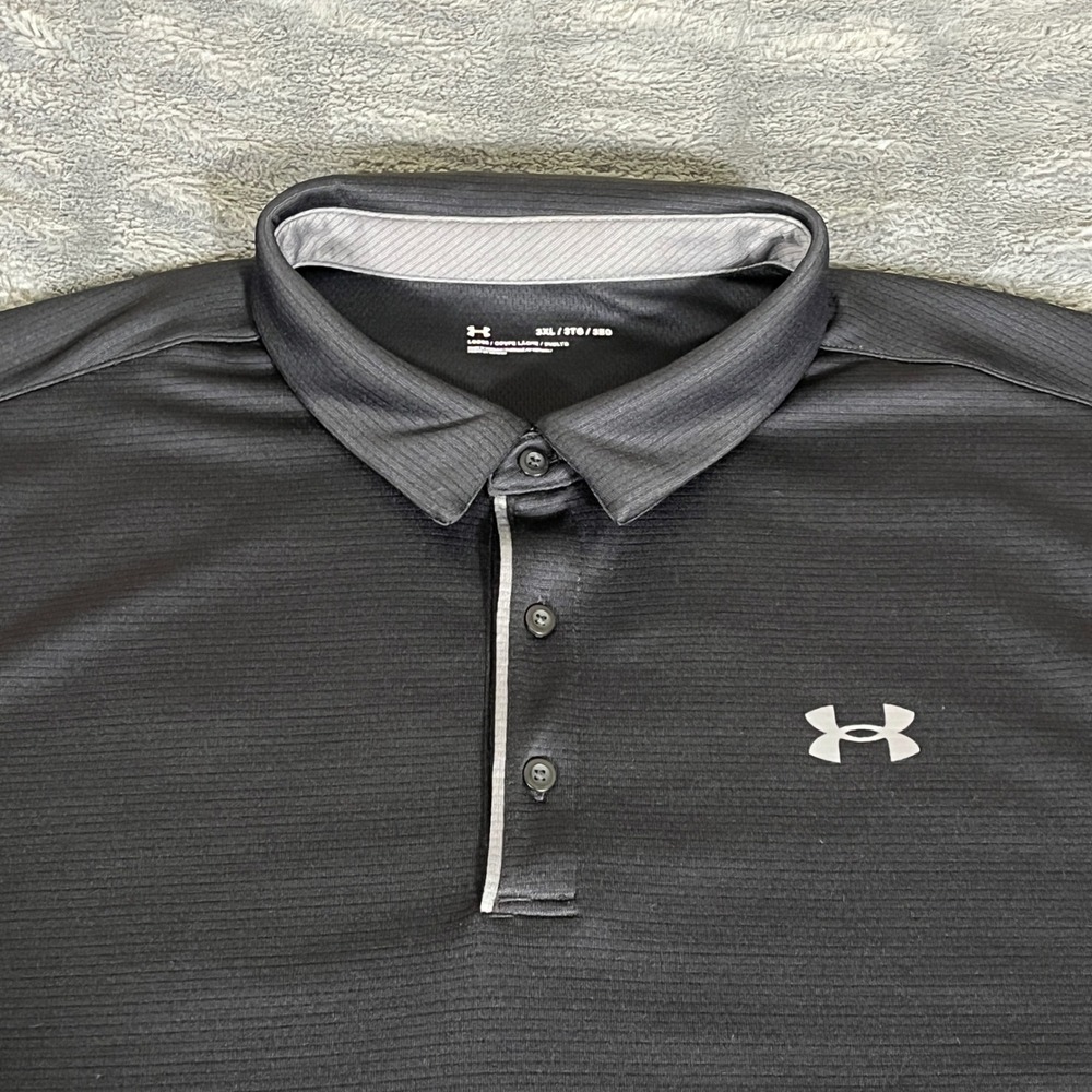 Under‎ Armour Mens 3XL Loose Fit Performance Polo Shirt Black Grey Stripe AP263